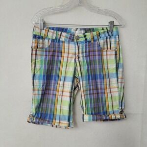 South Pole Shorts Womens 7 Plaid Bermuda Stretch Cuffed Pockets Summer Casual